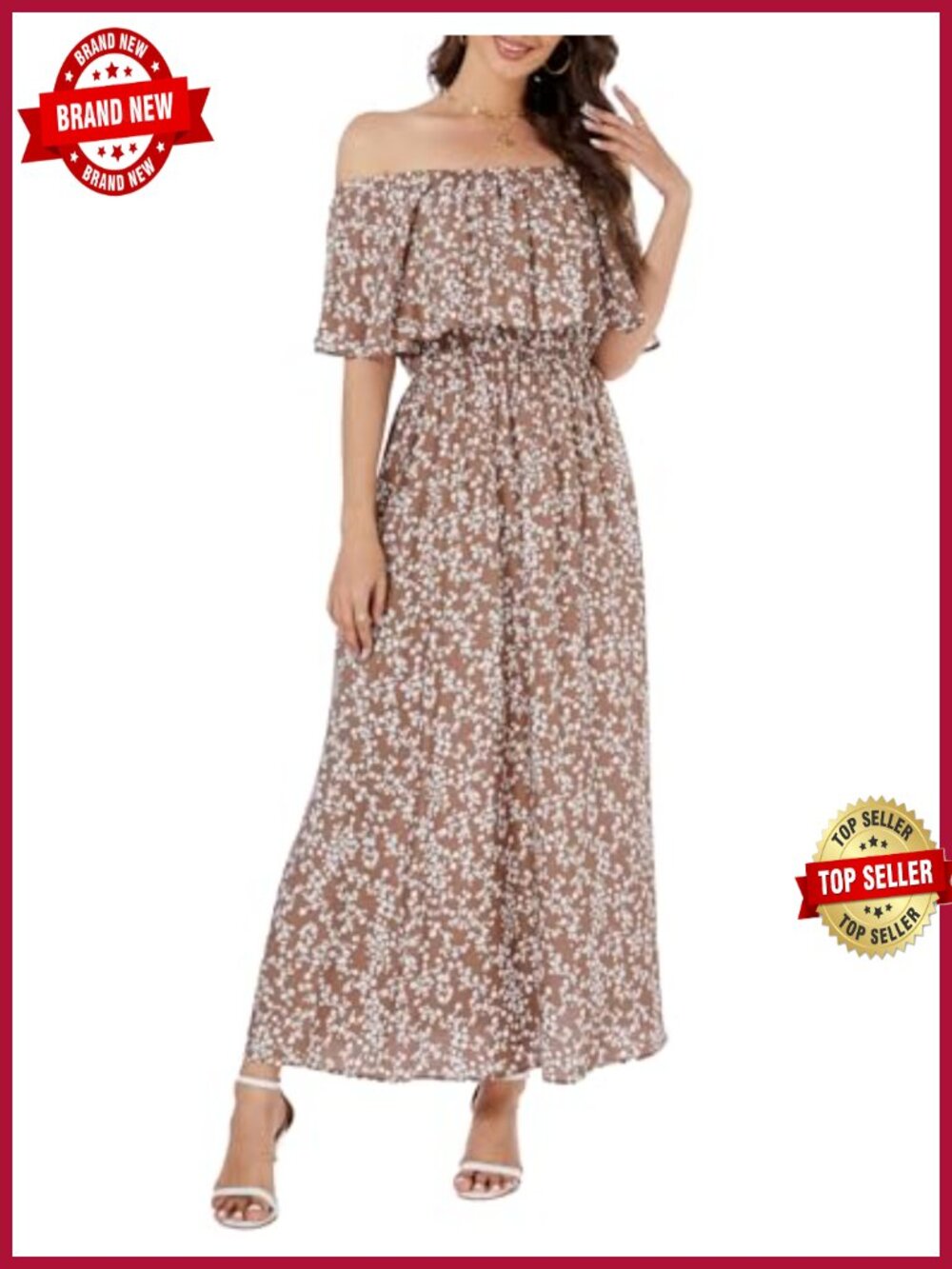 Off Shoulder Floral Maxi Dress Boho Beach Summer Long Lightweight